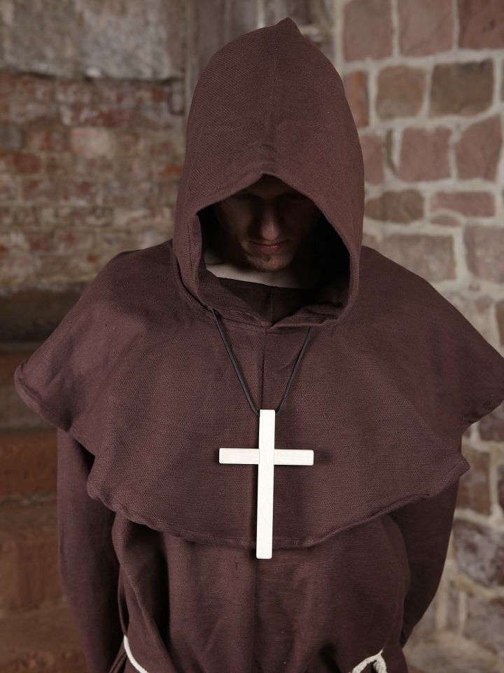 Monk's cowl (with hood and rope) brown with cross 4