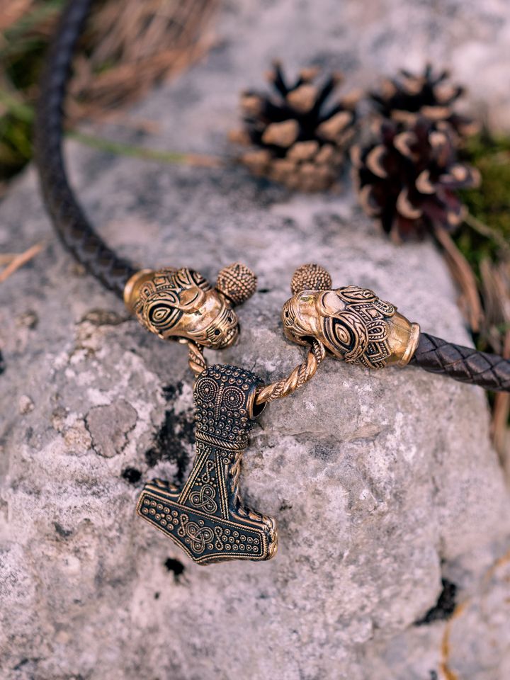 Leather necklace with Thor's hammer bronze 8