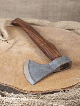 Sturdy axe with curved wooden handle