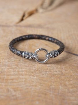 Brown leather bracelet with dragon heads small