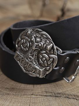 Leather belt with Thorshammer buckle black