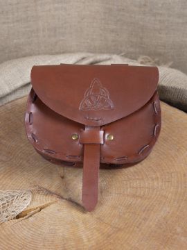 Leather belt pouch with Celtic embossing brown