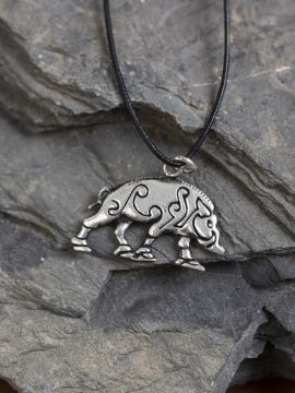 Silver-plated Celtic boar pendant