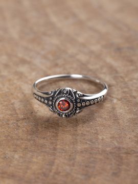 Viking silver ring with red zirconia