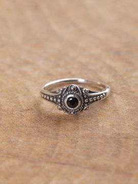 Viking silver ring with black zirconia