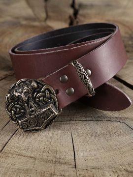 Leather belt with Thorshammer buckle brown