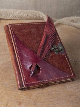 Leather book with pen holder red, medium